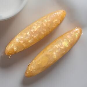 Pair of Vintage Goldtone Opal ? Sparkle Pinch Closure Hair Barrettes Clips MCM